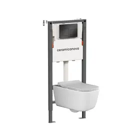 КОМПЛЕКТ ПОДВЕСНОЙ УНИТАЗ CERAMICANOVA NEW DAY RIMLESS + СИСТЕМА ИНСТАЛЛЯЦИИ BALANCE КНОПКА SQUARE, ЧЕРНЫЙ МАТОВЫЙ