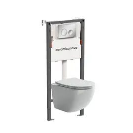 КОМПЛЕКТ ПОДВЕСНОЙ УНИТАЗ CERAMICANOVA FORMA RIMLESS + СИСТЕМА ИНСТАЛЛЯЦИИ BALANCE КНОПКА CIRCLE, ХРОМ ГЛЯНЦЕВЫЙ