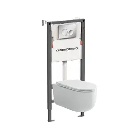 КОМПЛЕКТ ПОДВЕСНОЙ УНИТАЗ CERAMICANOVA ULMA RIMLESS + СИСТЕМА ИНСТАЛЛЯЦИИ BALANCE КНОПКА CIRCLE, ХРОМ ГЛЯНЦЕВЫЙ