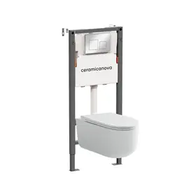 КОМПЛЕКТ ПОДВЕСНОЙ УНИТАЗ CERAMICANOVA ULMA RIMLESS + СИСТЕМА ИНСТАЛЛЯЦИИ BALANCE КНОПКА SQUARE, ХРОМ ГЛЯНЦЕВЫЙ