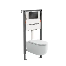 КОМПЛЕКТ ПОДВЕСНОЙ УНИТАЗ CERAMICANOVA ULMA RIMLESS + СИСТЕМА ИНСТАЛЛЯЦИИ BALANCE КНОПКА SQUARE, ЧЕРНЫЙ МАТОВЫЙ