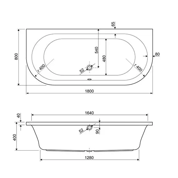 АКРИЛОВАЯ ВАННА CEZARES METAURO-WALL 180X80
