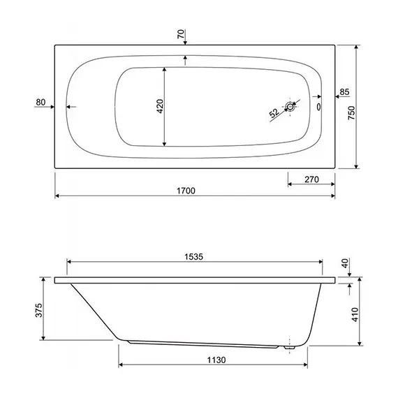АКРИЛОВАЯ ВАННА CEZARES ECO 170X75