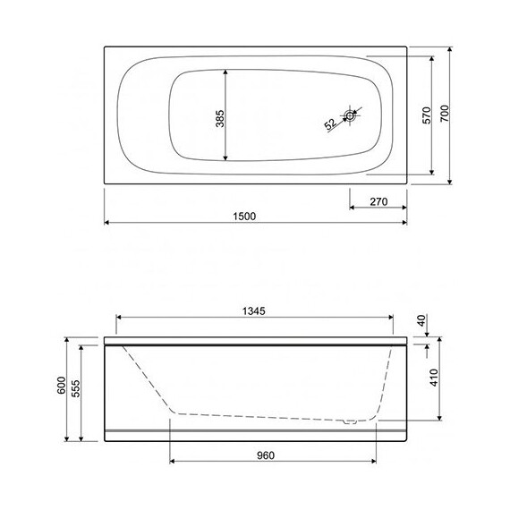 АКРИЛОВАЯ ВАННА CEZARES ECO 150X70