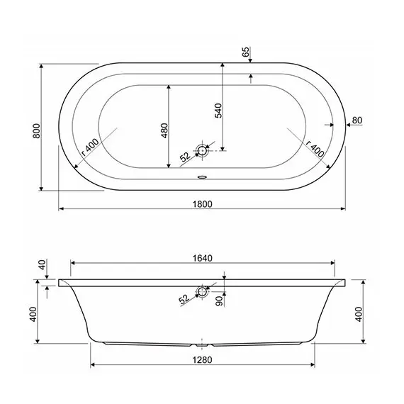 АКРИЛОВАЯ ВАННА CEZARES METAURO-CENTRAL 180X80