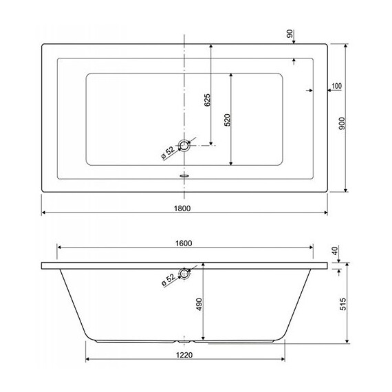 АКРИЛОВАЯ ВАННА CEZARES PLANE 180X90