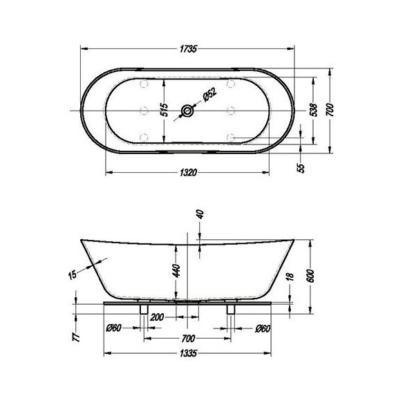 ВАННА АКРИЛОВАЯ KOLPA SAN ATYS DUO FS 174X70