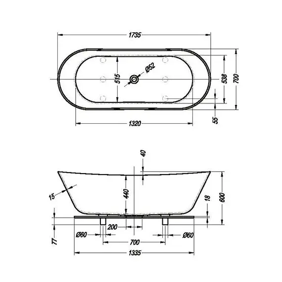 ВАННА АКРИЛОВАЯ KOLPA SAN ATYS DUO FS 174X70