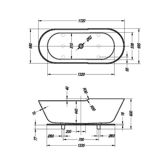 ВАННА АКРИЛОВАЯ KOLPA SAN ATYS RETRO FS 172X70 ВАННА АКРИЛОВАЯ KOLPA SAN ATYS RETRO FS 172X70