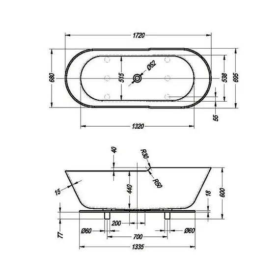 ВАННА АКРИЛОВАЯ KOLPA SAN ATYS RETRO FS 172X70
