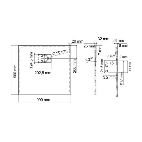 ДУШЕВОЙ ПОДДОН WASSERKRAFT ELBE 74T03 КВАДРАТ