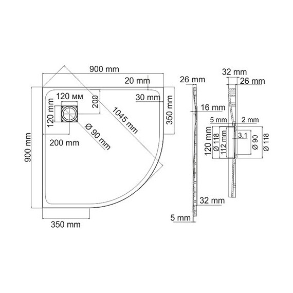 ДУШЕВОЙ ПОДДОН WASSERKRAFT MAIN 41T01 СЕКТОР ДУШЕВОЙ ПОДДОН WASSERKRAFT MAIN 41T01 СЕКТОР