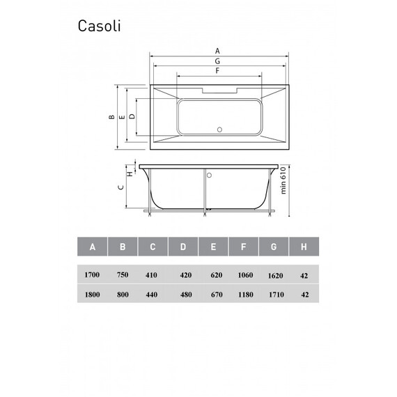 ВАННА АКРИЛОВАЯ VAYER CASOLI 170X75 ВАННА АКРИЛОВАЯ VAYER CASOLI 170X75