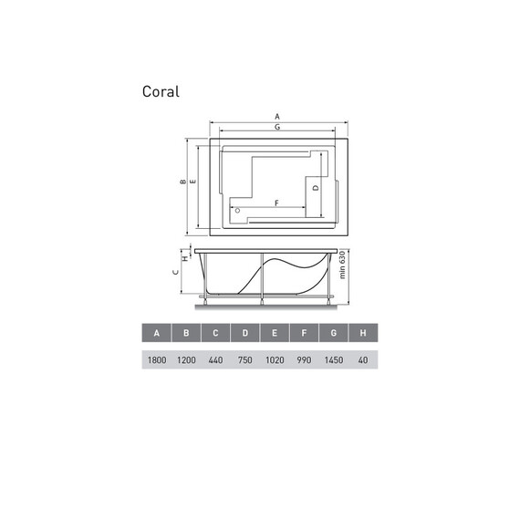 ВАННА АКРИЛОВАЯ VAYER CORAL 180Х120