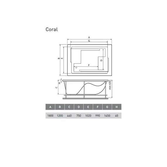 ВАННА АКРИЛОВАЯ VAYER CORAL 180Х120
