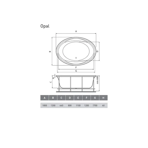 ВАННА АКРИЛОВАЯ VAYER OPAL 180X120