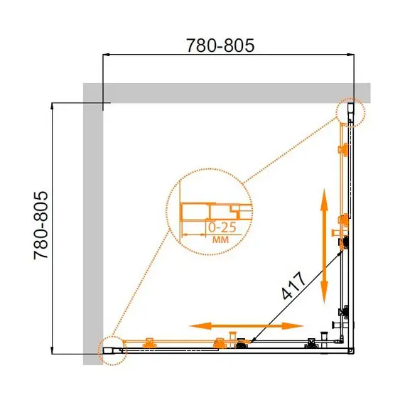 ДУШЕВОЙ УГОЛОК CEZARES MOLVENO-A-2-80-P-CR МАТОВОЕ СТЕКЛО