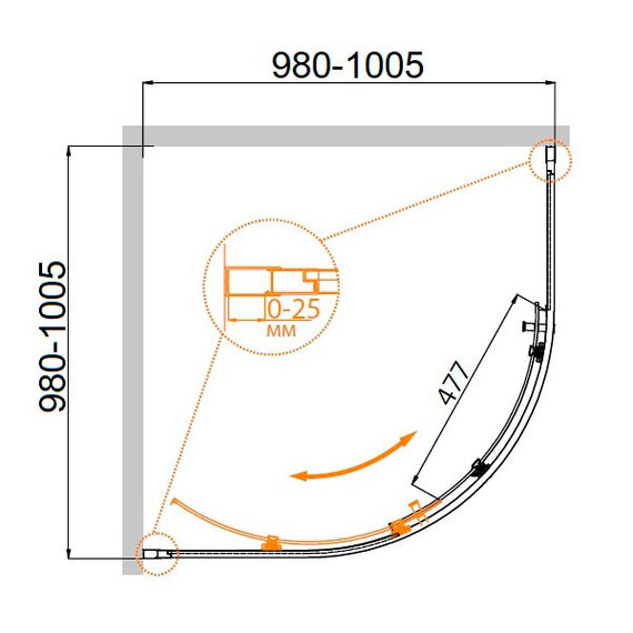ДУШЕВОЙ УГОЛОК CEZARES MOLVENO-R-1-100-C-CR-IV ПРОЗРАЧНОЕ СТЕКЛО