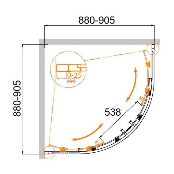 ДУШЕВОЙ УГОЛОК CEZARES MOLVENO-R-2-90-P-CR МАТОВОЕ СТЕКЛО