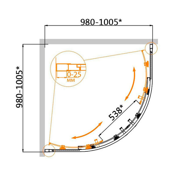ДУШЕВОЙ УГОЛОК CEZARES MOLVENO-R-2-100-P-CR МАТОВОЕ СТЕКЛО