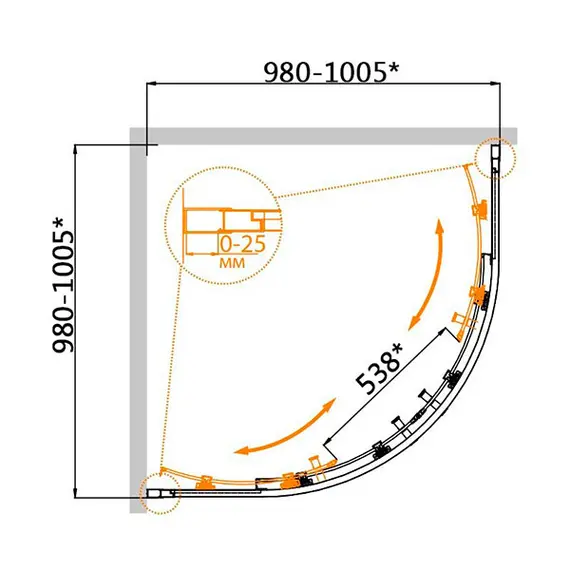 ДУШЕВОЙ УГОЛОК CEZARES MOLVENO-R-2-100-P-CR МАТОВОЕ СТЕКЛО