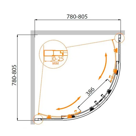 ДУШЕВОЙ УГОЛОК CEZARES MOLVENO-R-2-80-P-CR МАТОВОЕ СТЕКЛО
