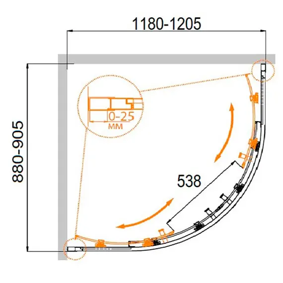 ДУШЕВОЙ УГОЛОК CEZARES MOLVENO-RH-2-120/90-C-CR-IV ПРОЗРАЧНОЕ СТЕКЛО