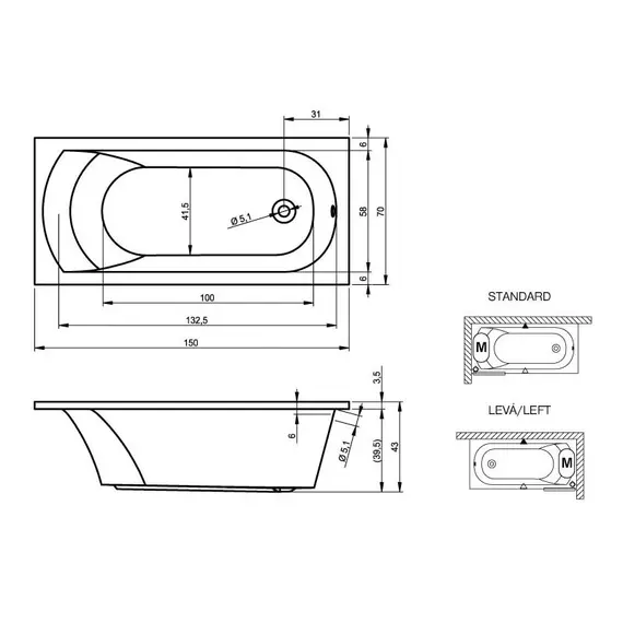 ВАННА АКРИЛОВАЯ RIHO MIAMI 150X70