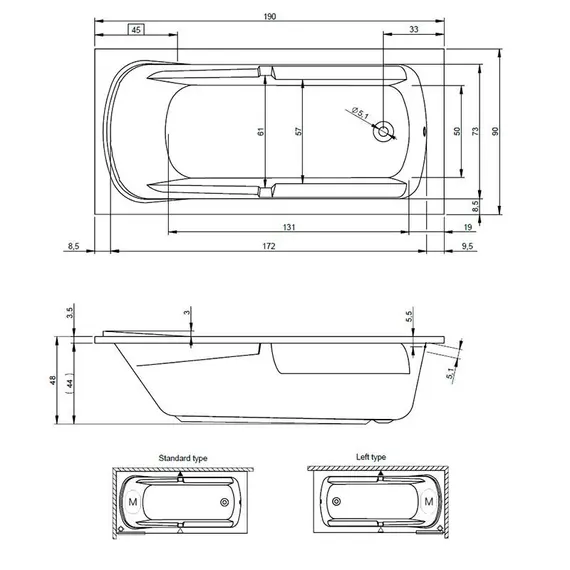 ВАННА АКРИЛОВАЯ RIHO FUTURE XL 190X90