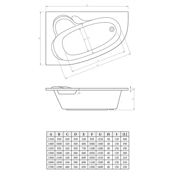 ВАННА АКРИЛОВАЯ C-BATH ATLANT 140X100 R