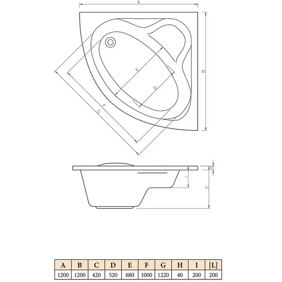 ВАННА АКРИЛОВАЯ C-BATH AURORA 120X120