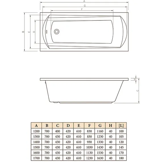 ВАННА АКРИЛОВАЯ C-BATH CLIO 130Х70