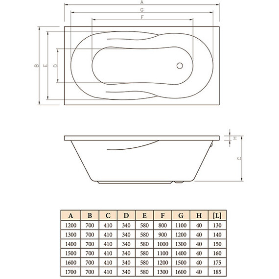 ВАННА АКРИЛОВАЯ C-BATH VESTA 160X70