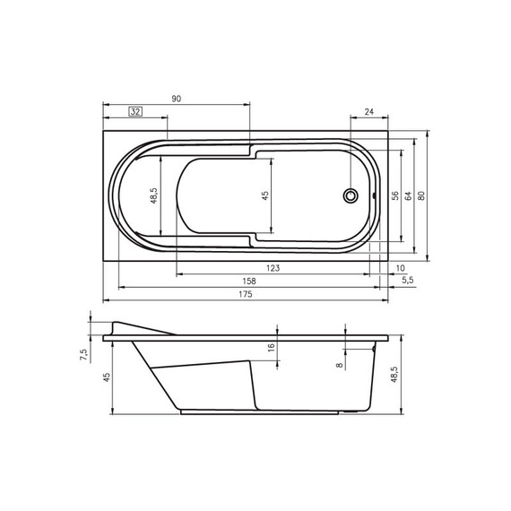 ВАННА АКРИЛОВАЯ RIHO COLUMBIA 175X80