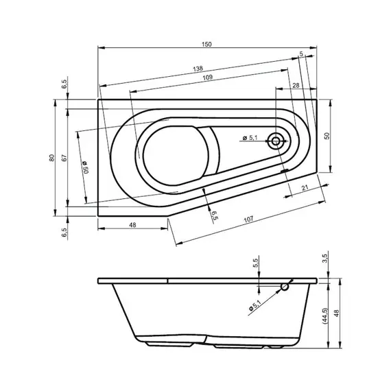 ВАННА АКРИЛОВАЯ RIHO DELTA 150X80 L