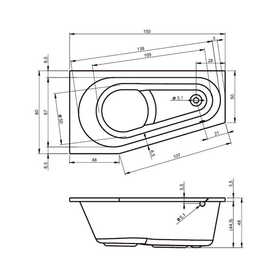 ВАННА АКРИЛОВАЯ RIHO DELTA 150X80 R
