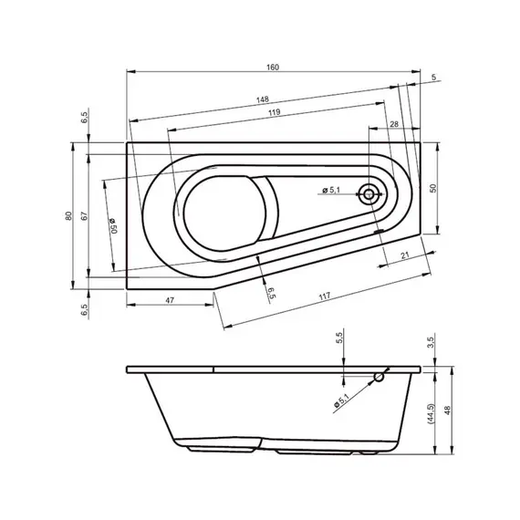 ВАННА АКРИЛОВАЯ RIHO DELTA 160X80 L