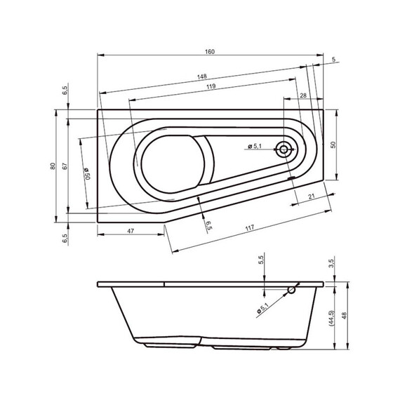 ВАННА АКРИЛОВАЯ RIHO DELTA 160X80 R