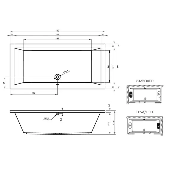 ВАННА АКРИЛОВАЯ RIHO LUSSO 190X90