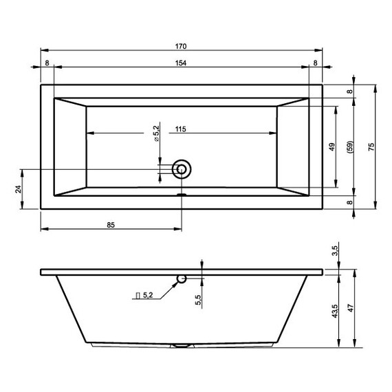 ВАННА АКРИЛОВАЯ RIHO LUSSO 170X75