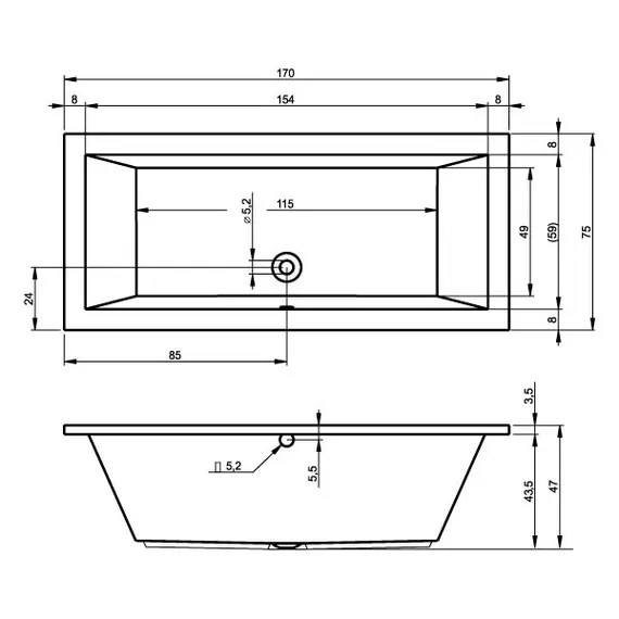 ВАННА АКРИЛОВАЯ RIHO LUSSO 170X75