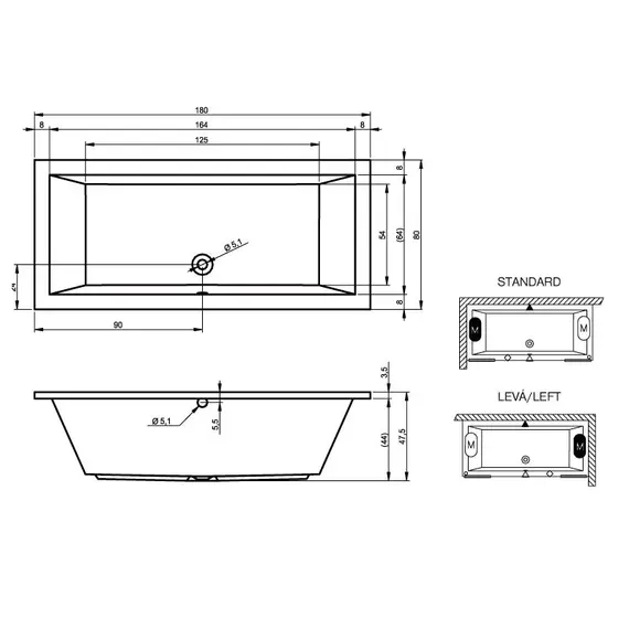 ВАННА АКРИЛОВАЯ RIHO LUSSO 180X80