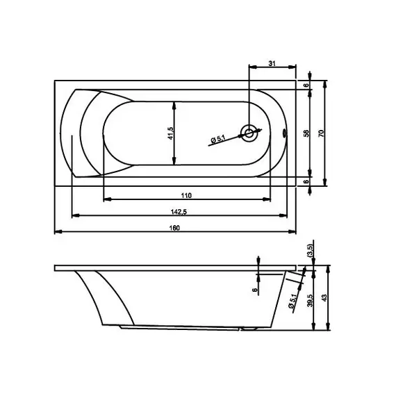 ВАННА АКРИЛОВАЯ RIHO MIAMI 160X70
