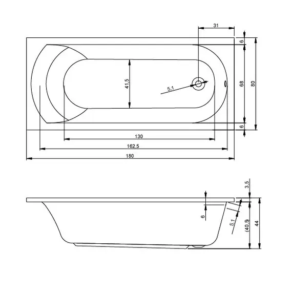 ВАННА АКРИЛОВАЯ RIHO MIAMI 180X80