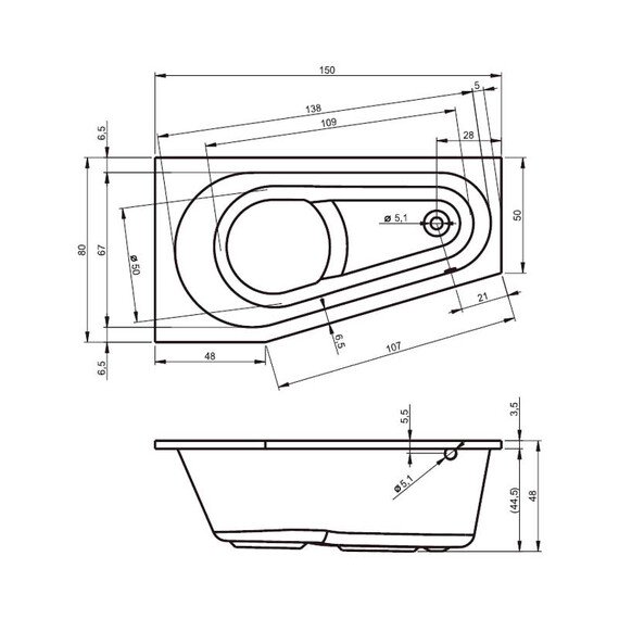 ВАННА АКРИЛОВАЯ RIHO DELTA 150X80 R
