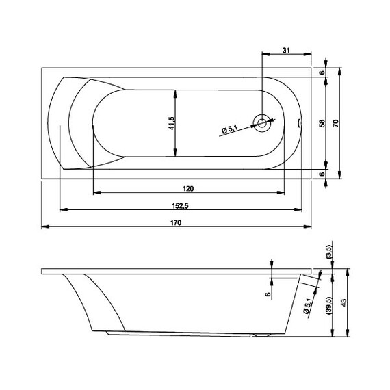 ВАННА АКРИЛОВАЯ RIHO MIAMI 170X70