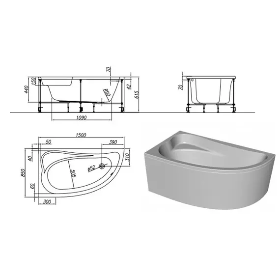 ВАННА АКРИЛОВАЯ KOLPA SAN CALANDO 150Х85 L/R