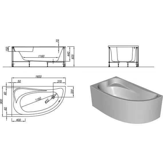 ВАННА АКРИЛОВАЯ KOLPA SAN CALANDO 160Х90 L/R