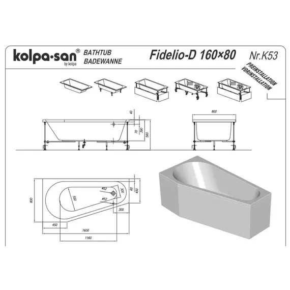 ВАННА АКРИЛОВАЯ KOLPA SAN FIDELIO 160Х80 L/R