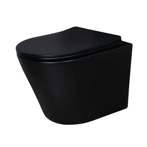 БЕЗОБОДКОВЫЙ ПОДВЕСНОЙ УНИТАЗ GID TR2130BM ЧЕРНЫЙ МАТОВЫЙ С ПРОЧНОЙ КРЫШКОЙ-МИКРОЛИФТ ИЗ ДЮРОПЛАСТА